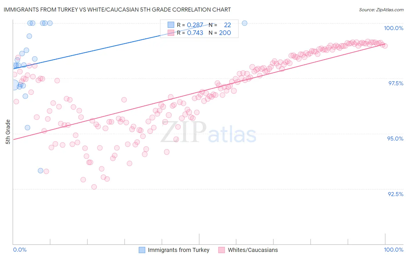 Immigrants from Turkey vs White/Caucasian 5th Grade
