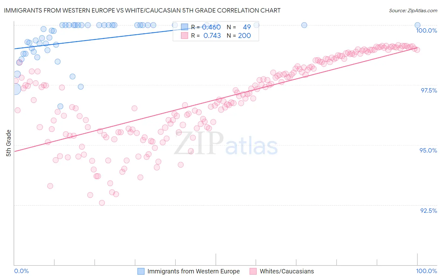 Immigrants from Western Europe vs White/Caucasian 5th Grade