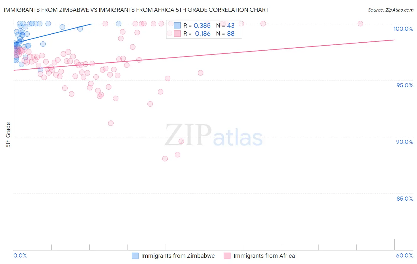 Immigrants from Zimbabwe vs Immigrants from Africa 5th Grade