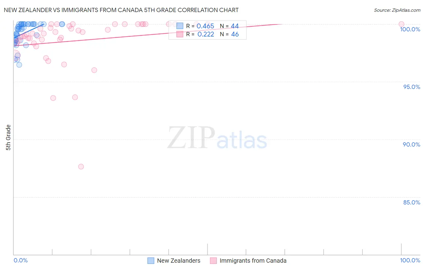 New Zealander vs Immigrants from Canada 5th Grade