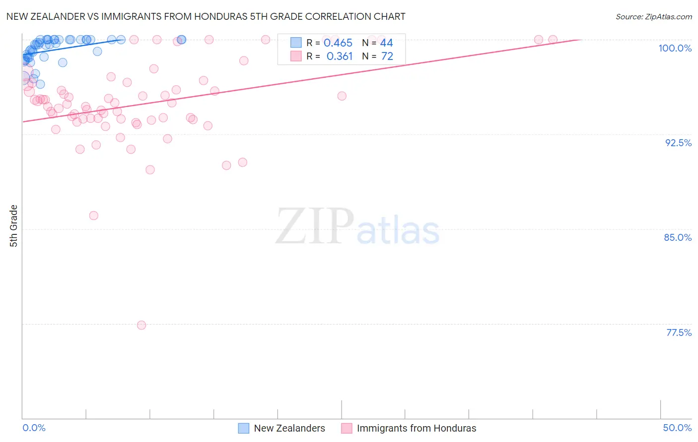 New Zealander vs Immigrants from Honduras 5th Grade