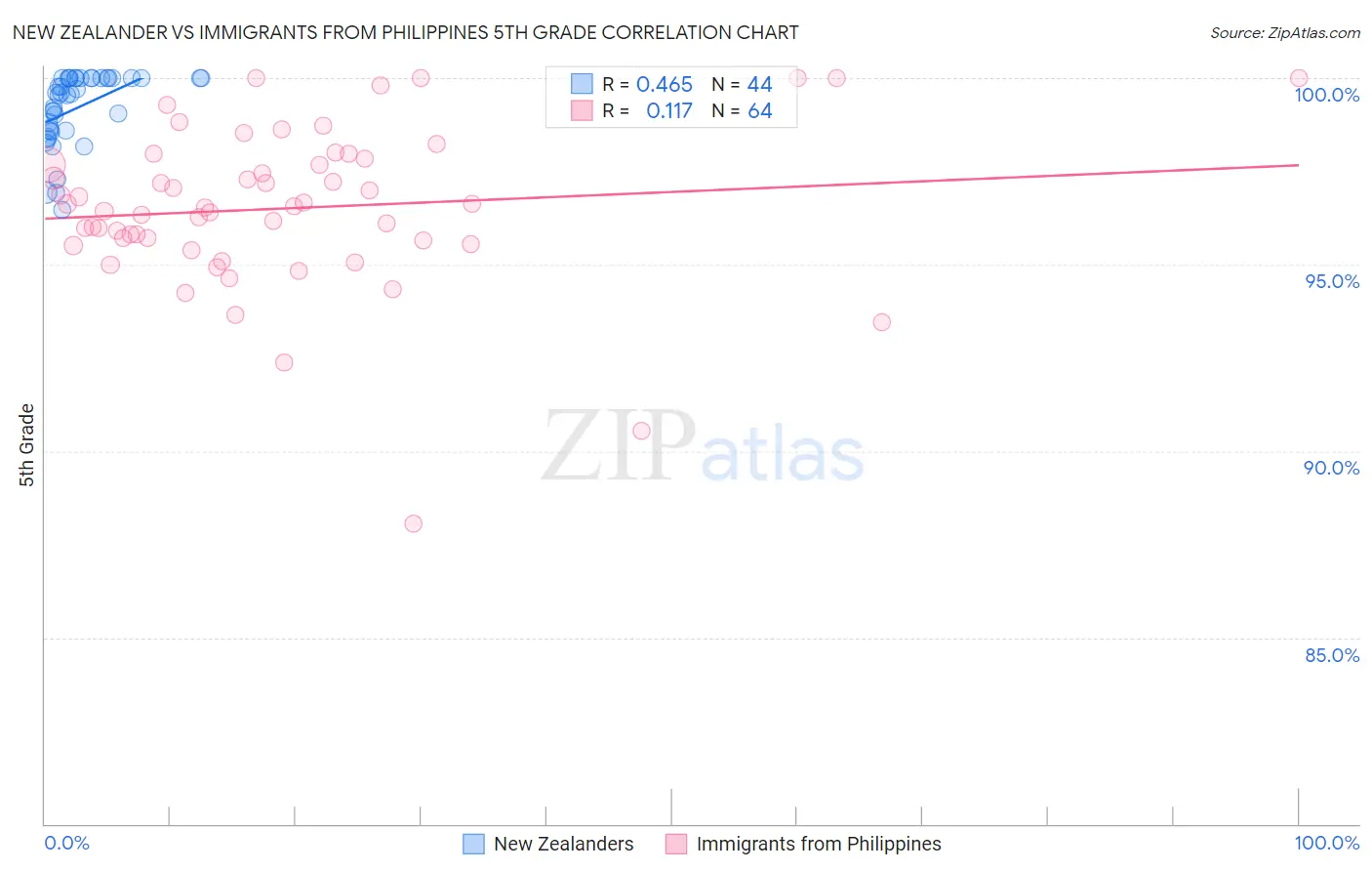 New Zealander vs Immigrants from Philippines 5th Grade