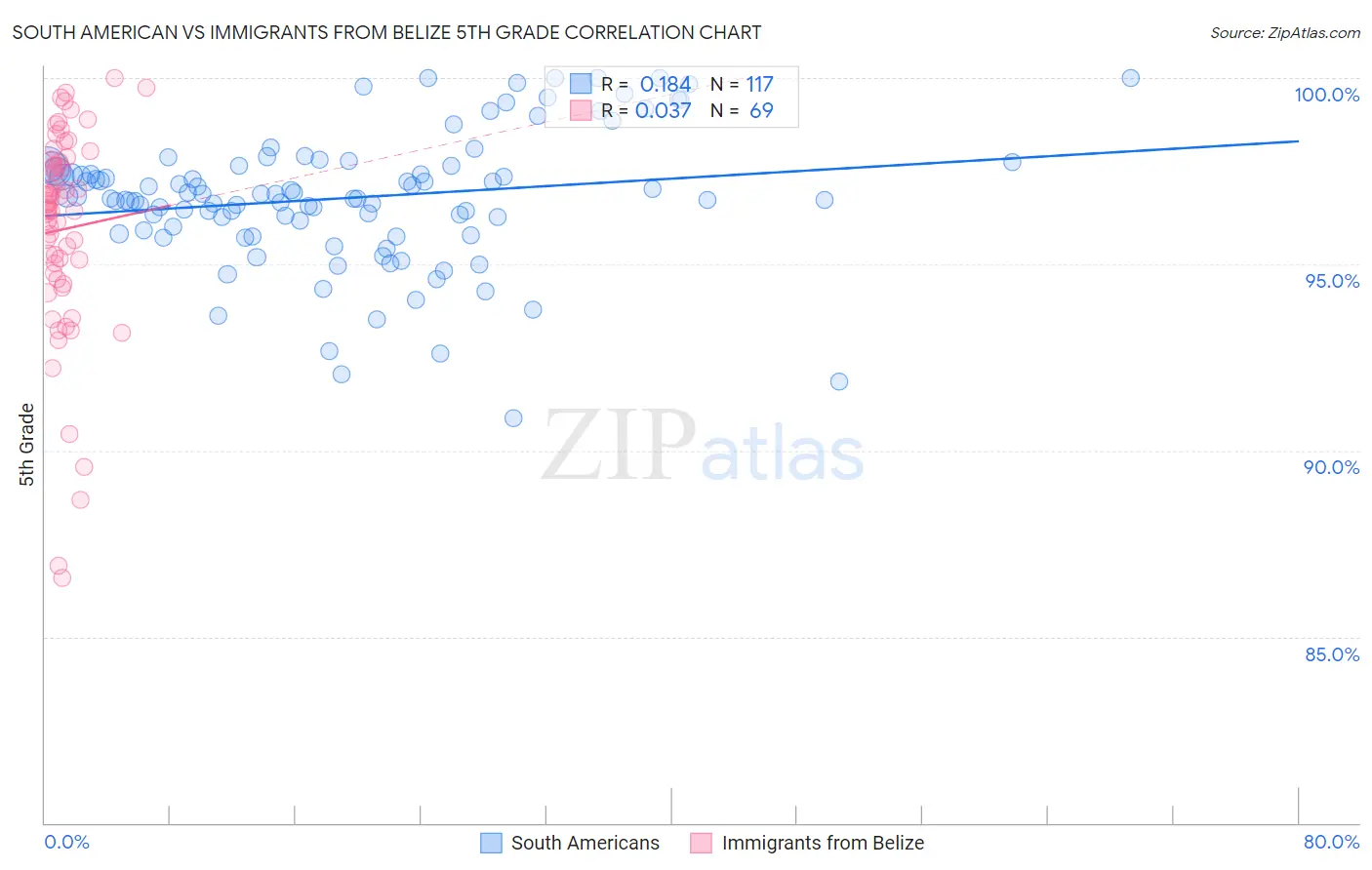 South American vs Immigrants from Belize 5th Grade