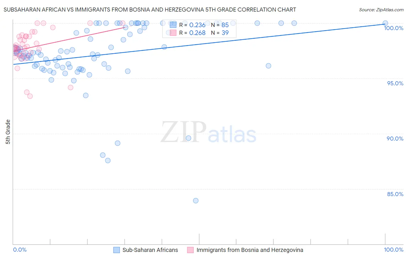 Subsaharan African vs Immigrants from Bosnia and Herzegovina 5th Grade
