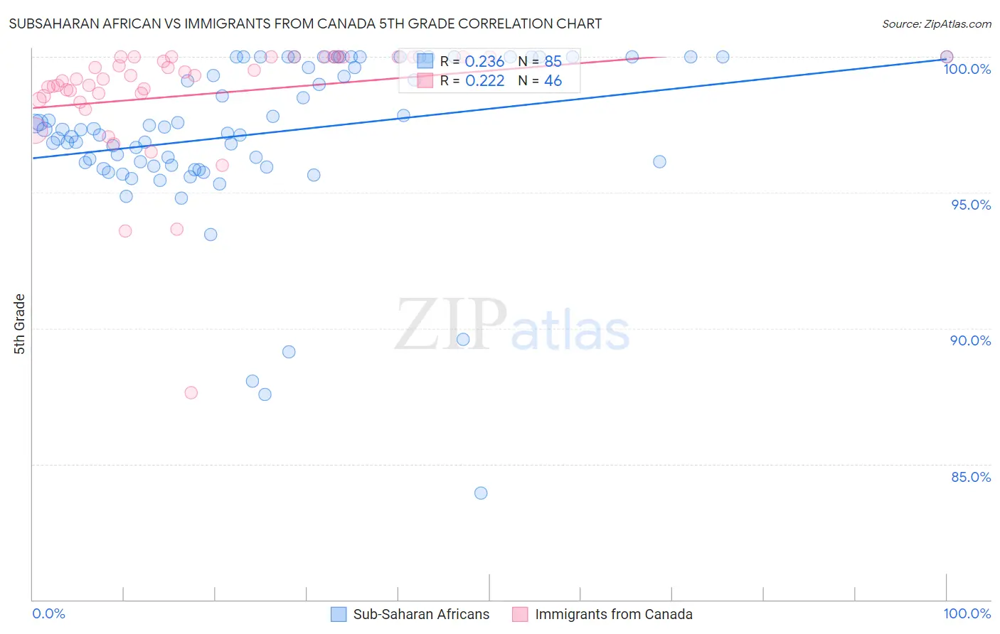 Subsaharan African vs Immigrants from Canada 5th Grade