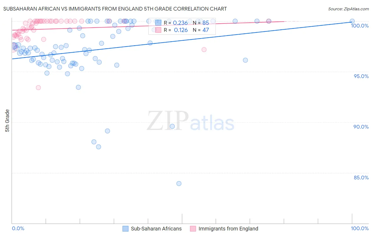 Subsaharan African vs Immigrants from England 5th Grade