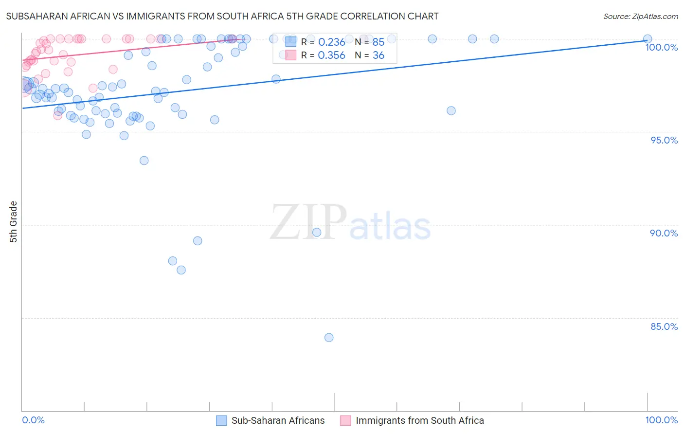 Subsaharan African vs Immigrants from South Africa 5th Grade