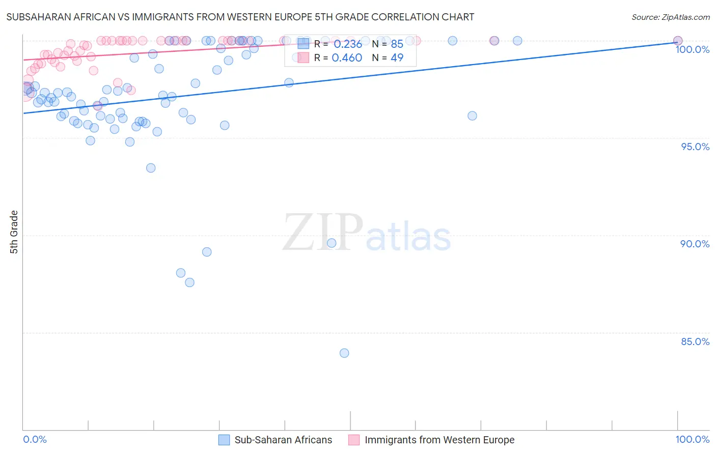 Subsaharan African vs Immigrants from Western Europe 5th Grade