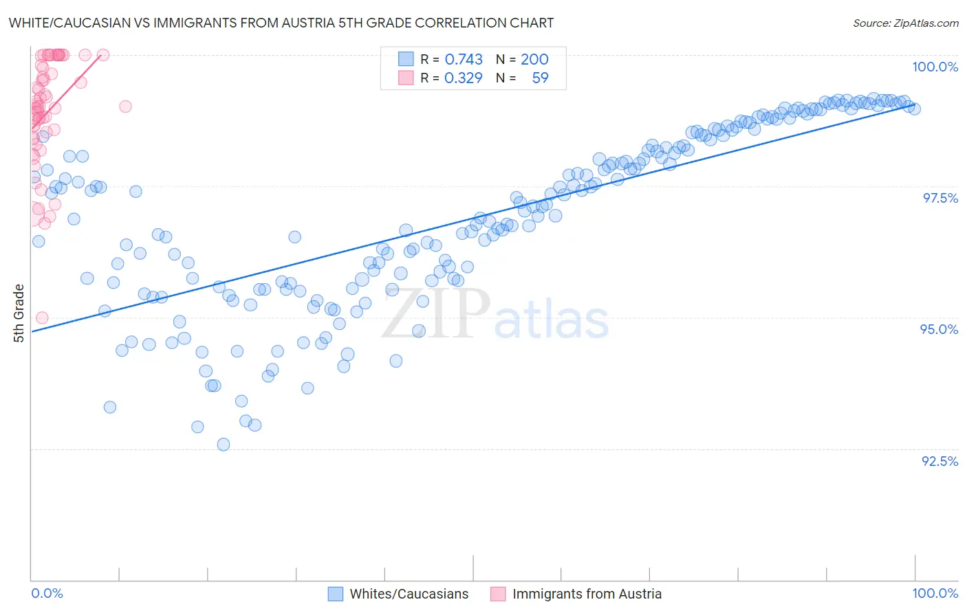 White/Caucasian vs Immigrants from Austria 5th Grade
