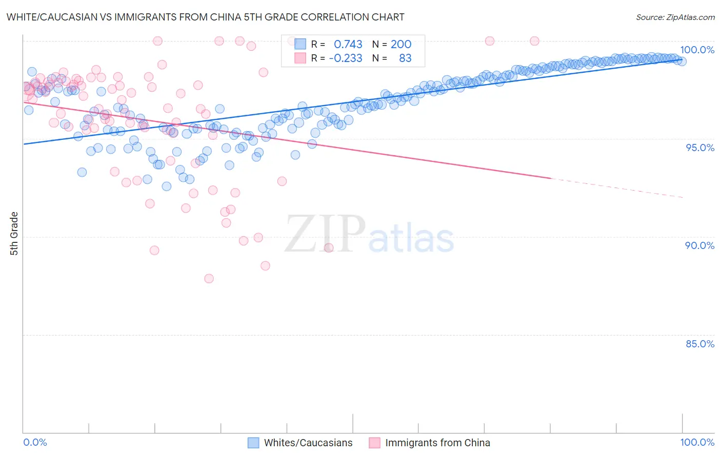 White/Caucasian vs Immigrants from China 5th Grade