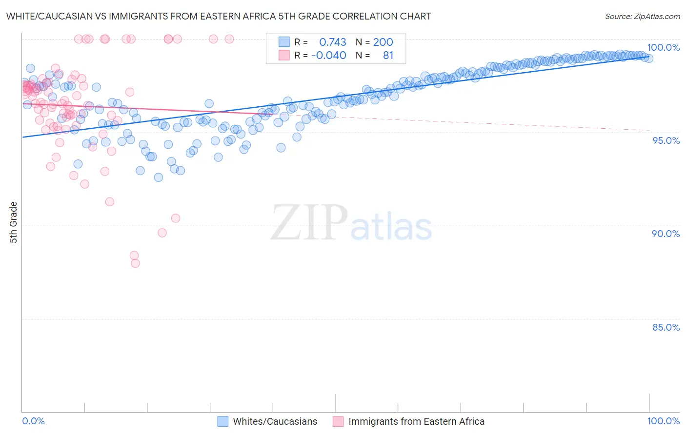 White/Caucasian vs Immigrants from Eastern Africa 5th Grade