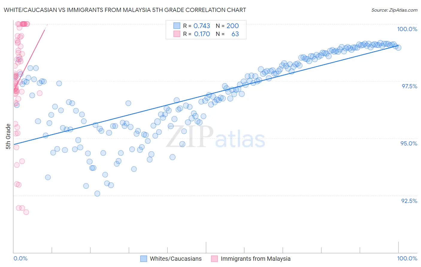 White/Caucasian vs Immigrants from Malaysia 5th Grade