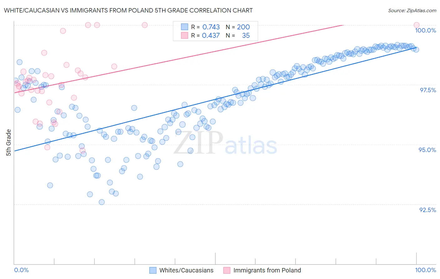 White/Caucasian vs Immigrants from Poland 5th Grade