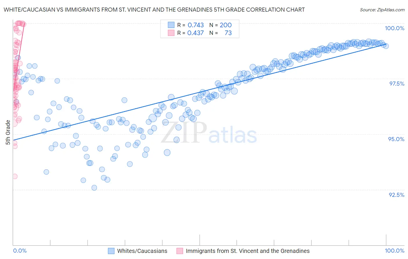 White/Caucasian vs Immigrants from St. Vincent and the Grenadines 5th Grade