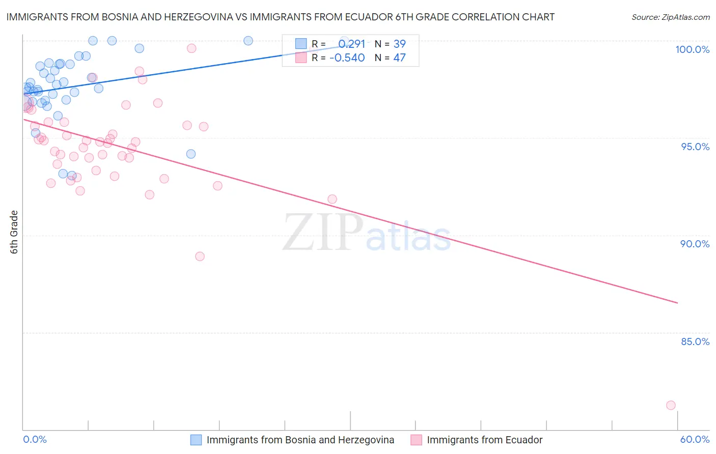 Immigrants from Bosnia and Herzegovina vs Immigrants from Ecuador 6th Grade