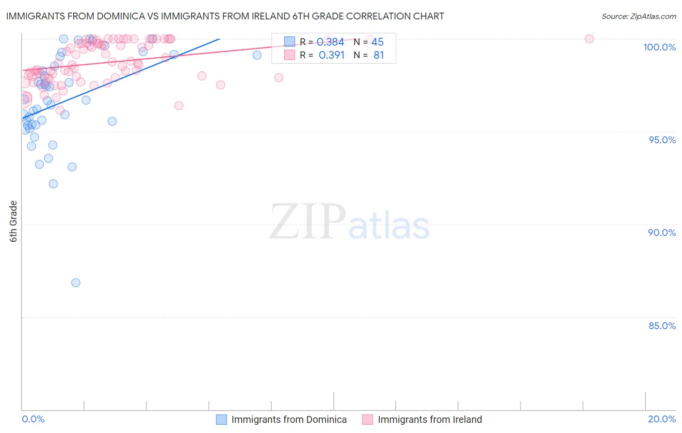 Immigrants from Dominica vs Immigrants from Ireland 6th Grade