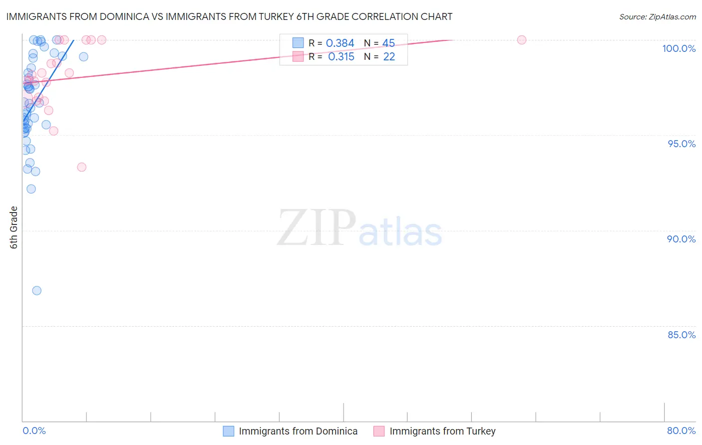 Immigrants from Dominica vs Immigrants from Turkey 6th Grade