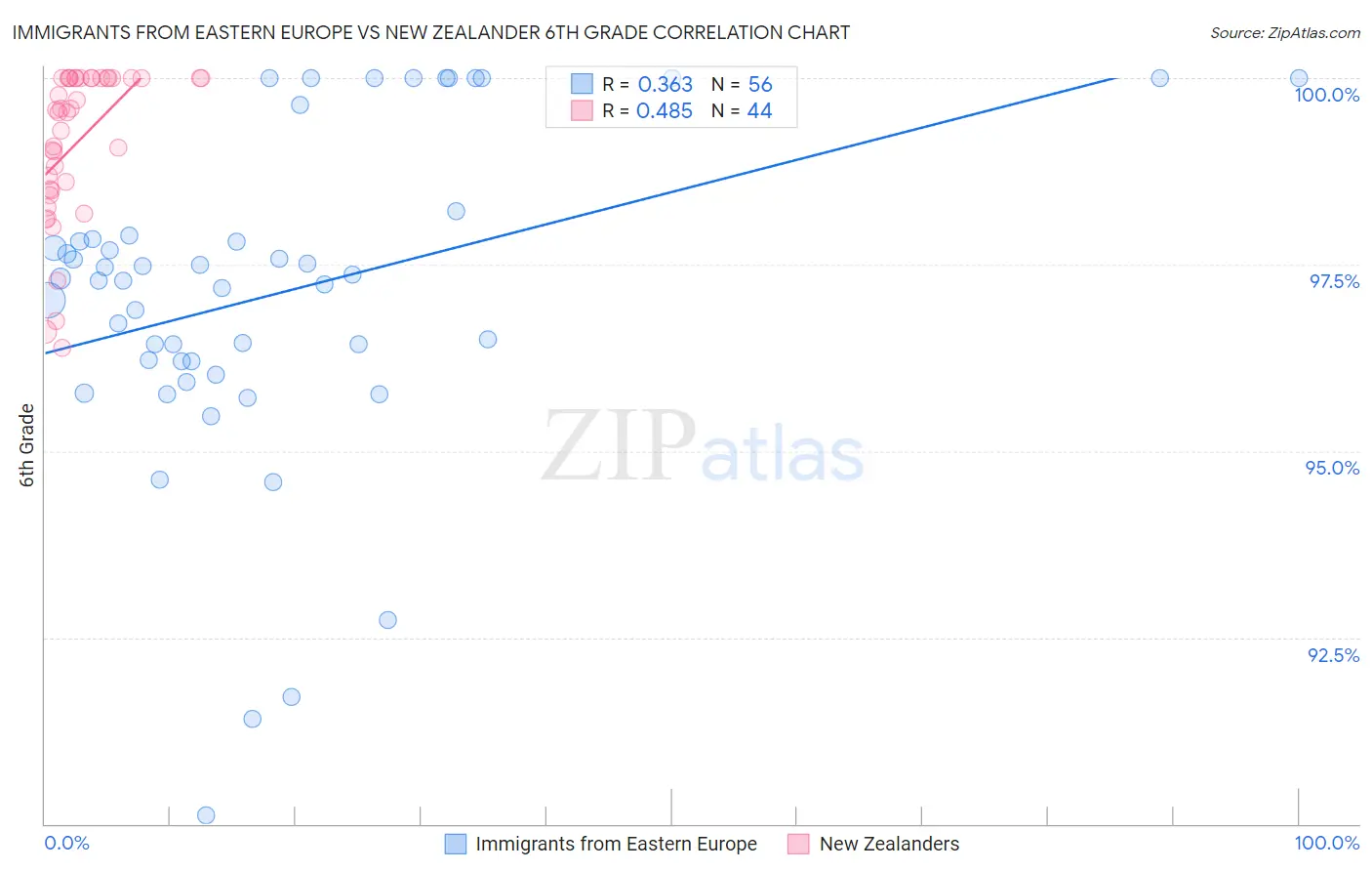 Immigrants from Eastern Europe vs New Zealander 6th Grade