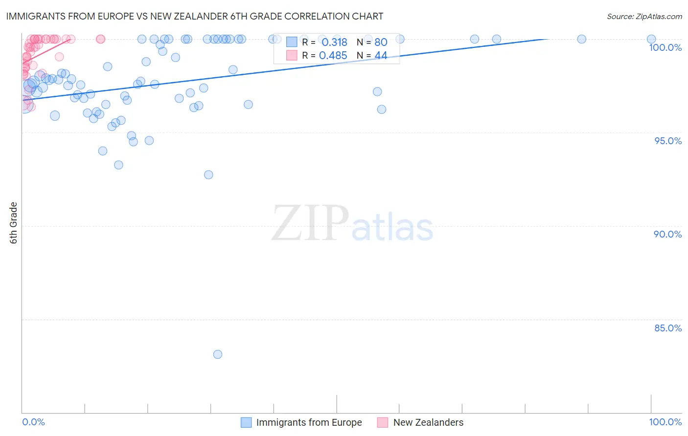 Immigrants from Europe vs New Zealander 6th Grade