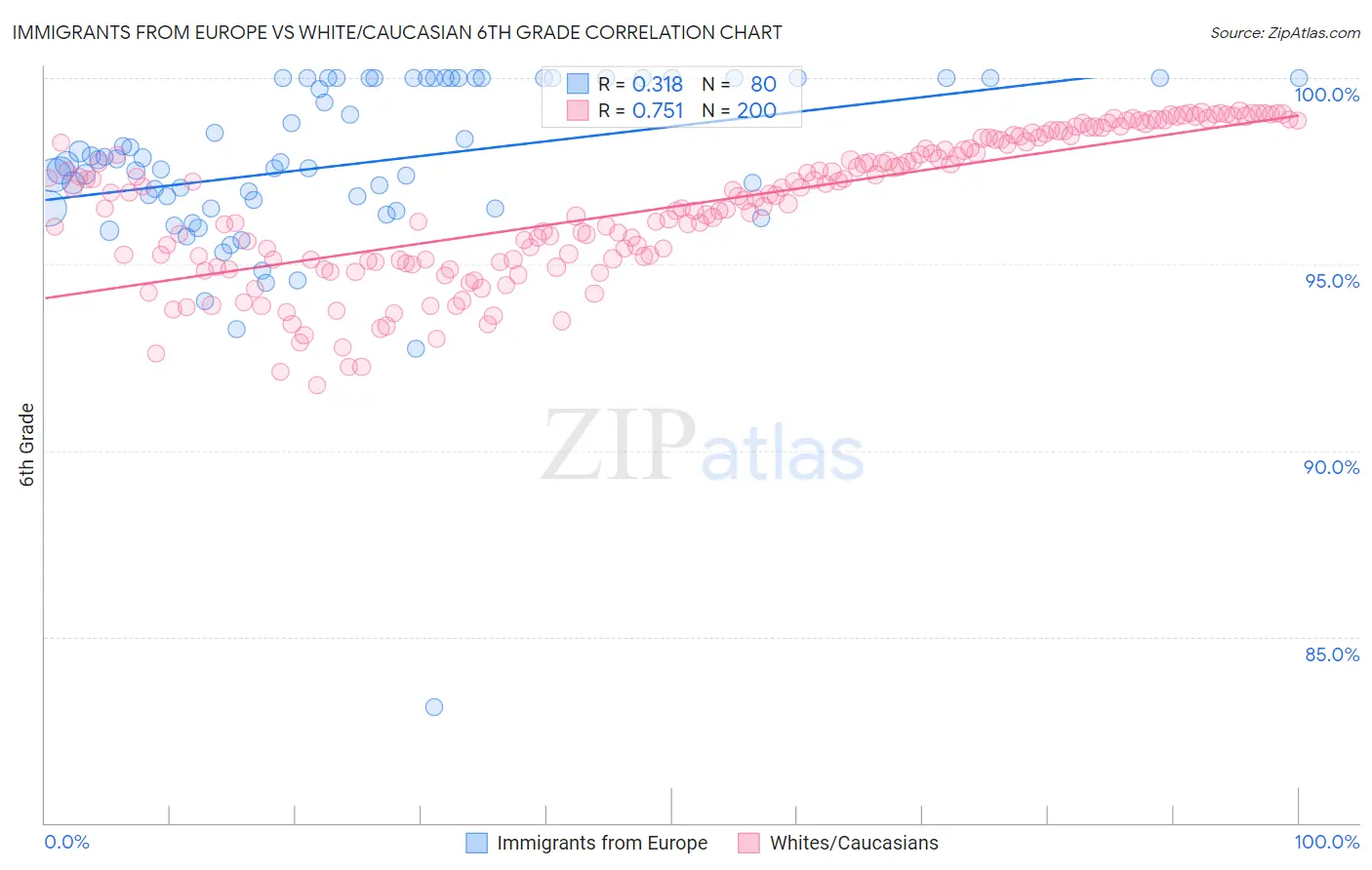 Immigrants from Europe vs White/Caucasian 6th Grade