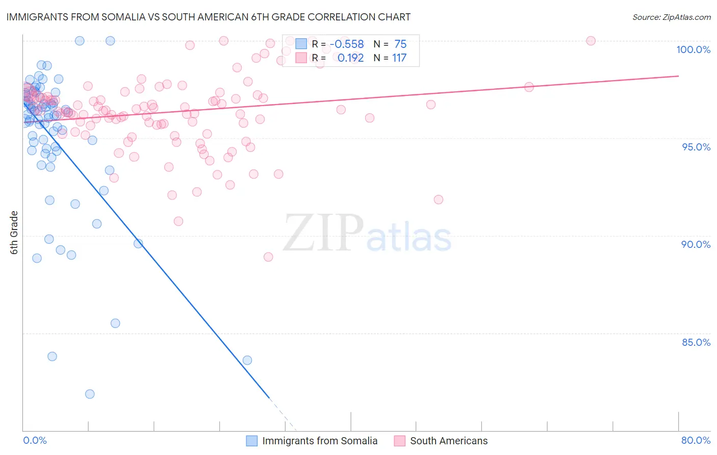 Immigrants from Somalia vs South American 6th Grade
