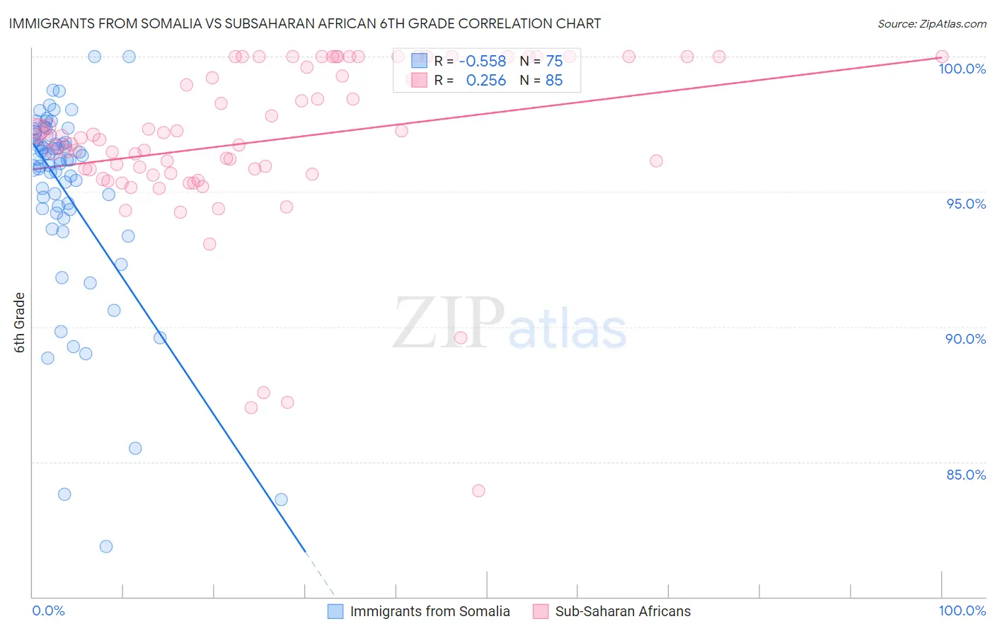 Immigrants from Somalia vs Subsaharan African 6th Grade