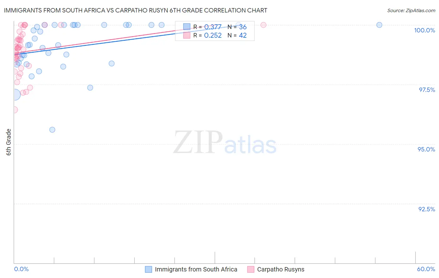 Immigrants from South Africa vs Carpatho Rusyn 6th Grade