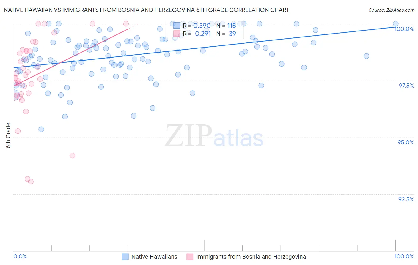 Native Hawaiian vs Immigrants from Bosnia and Herzegovina 6th Grade