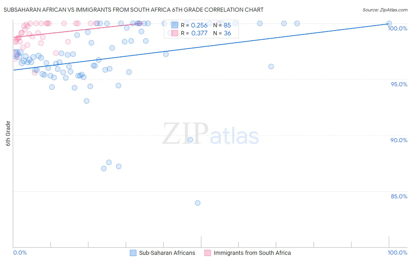Subsaharan African vs Immigrants from South Africa 6th Grade