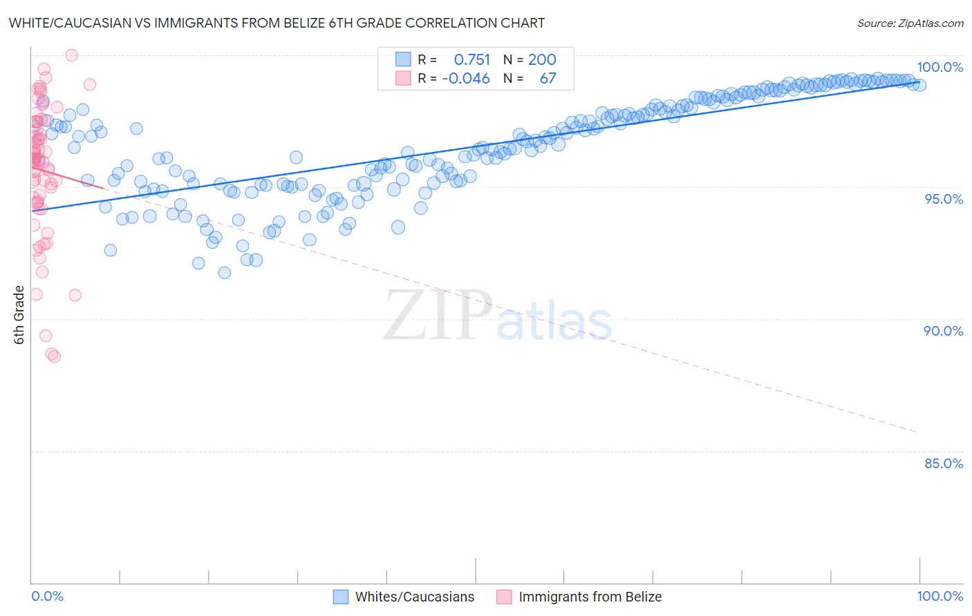 White/Caucasian vs Immigrants from Belize 6th Grade