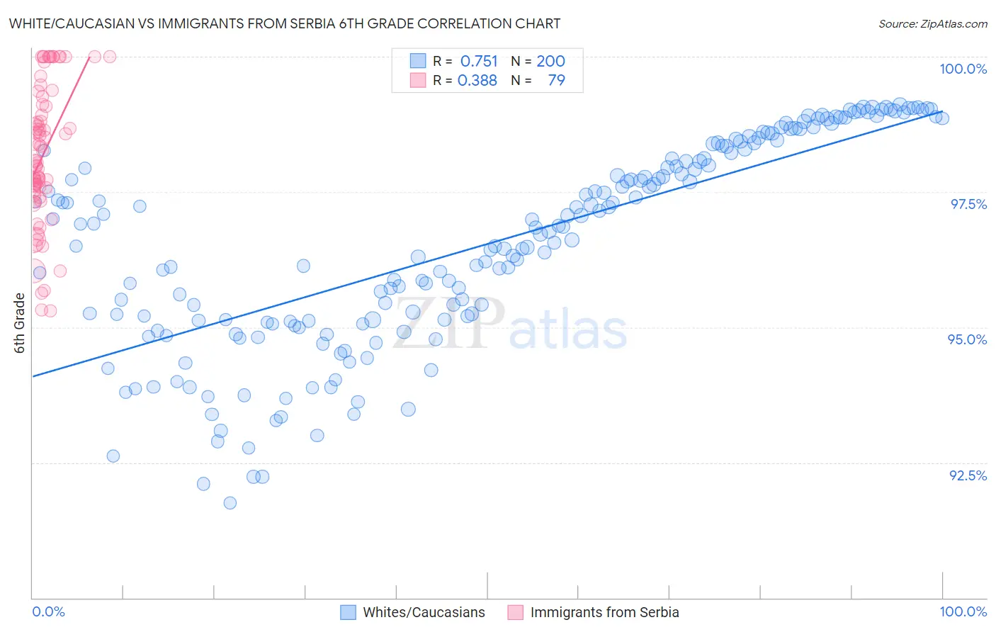 White/Caucasian vs Immigrants from Serbia 6th Grade