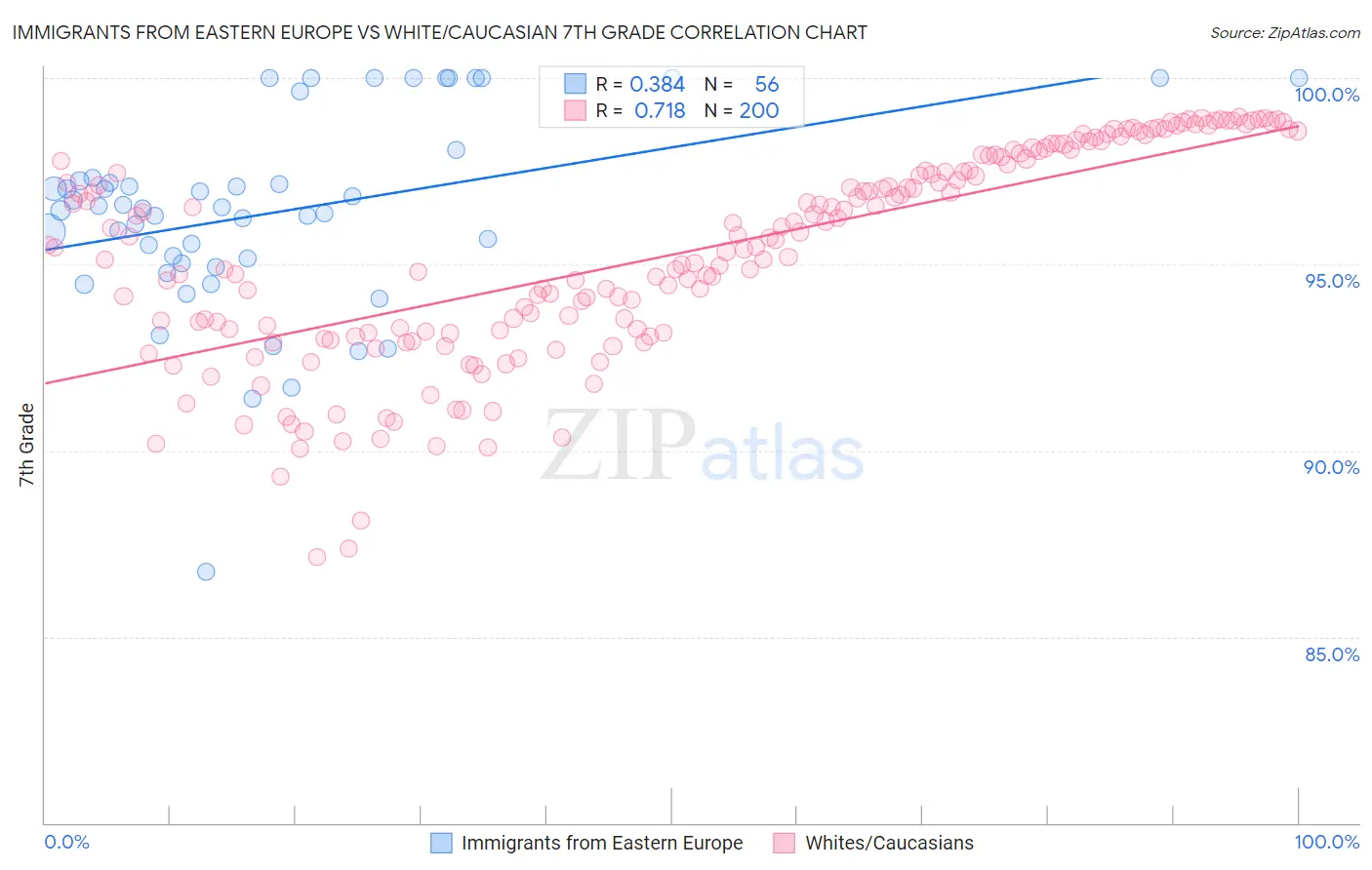 Immigrants from Eastern Europe vs White/Caucasian 7th Grade