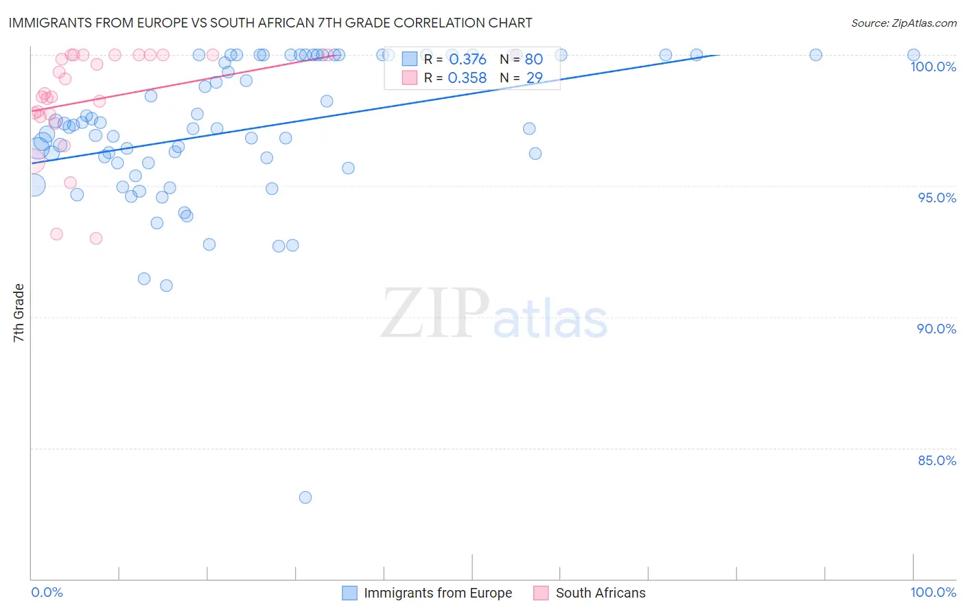 Immigrants from Europe vs South African 7th Grade