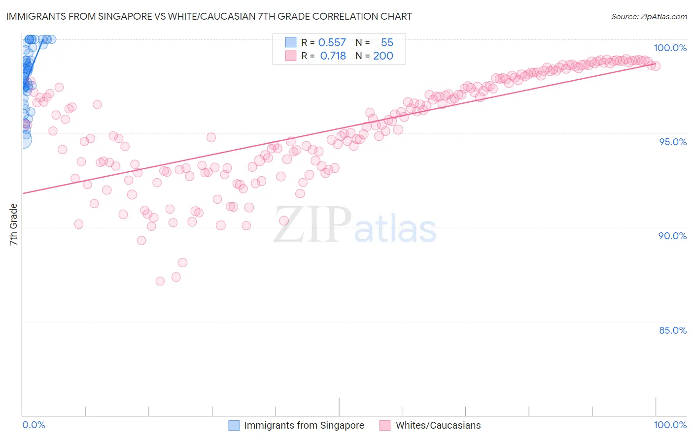Immigrants from Singapore vs White/Caucasian 7th Grade