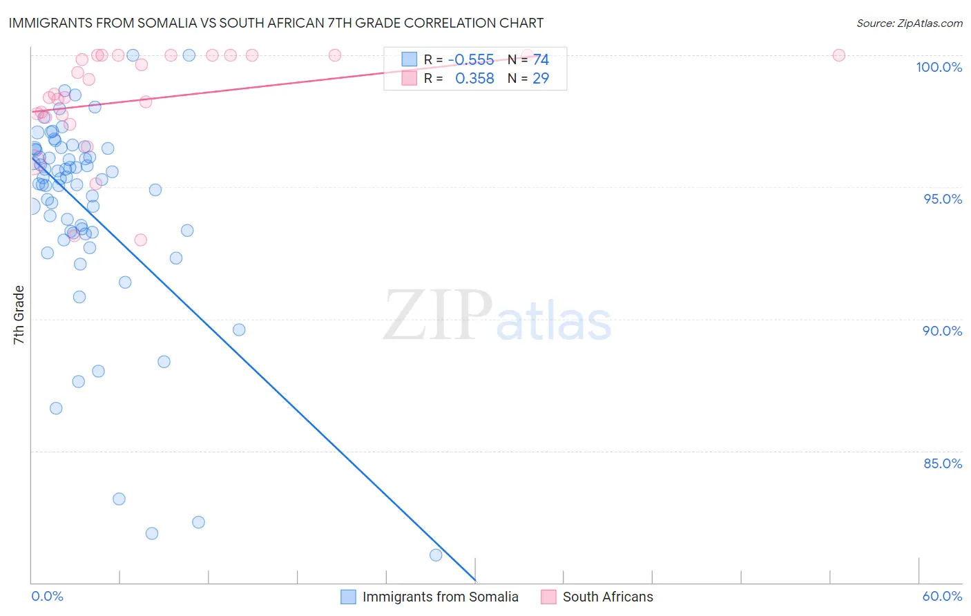 Immigrants from Somalia vs South African 7th Grade