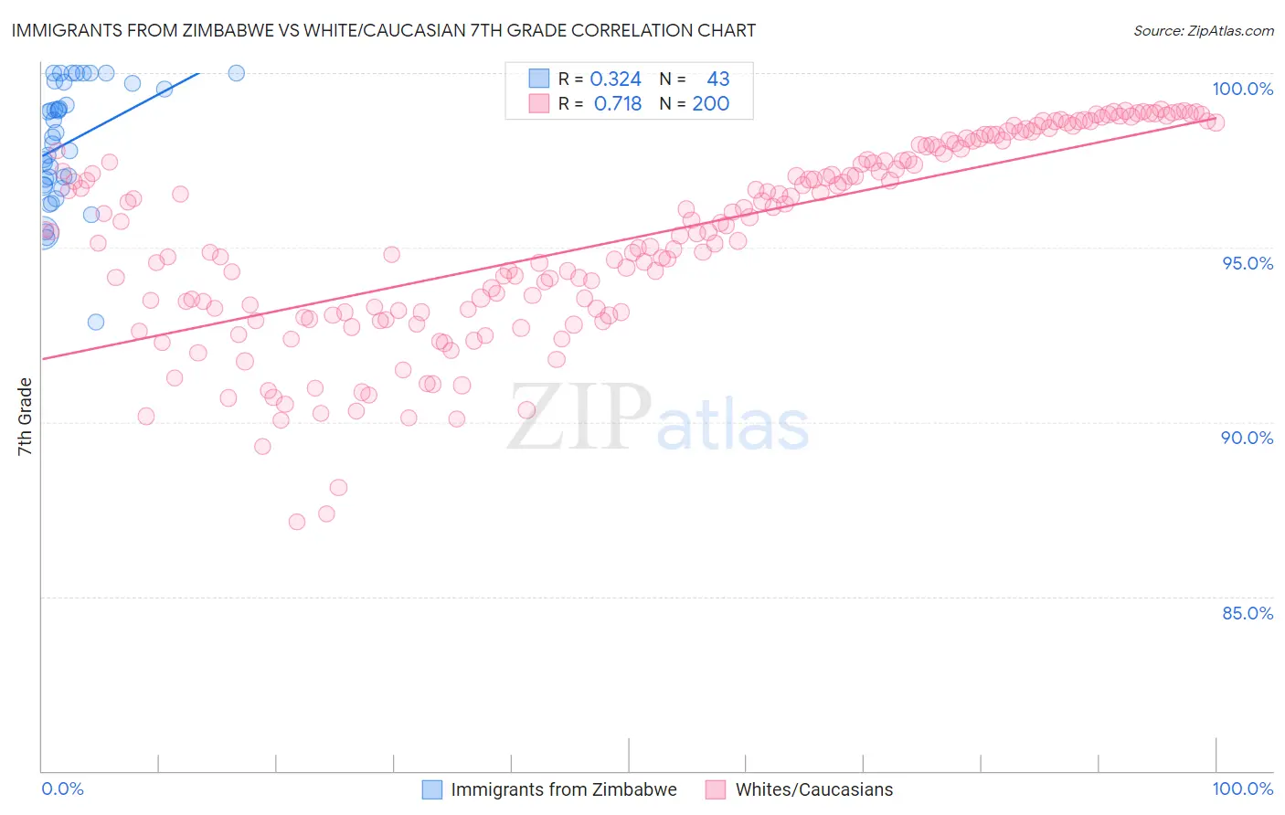 Immigrants from Zimbabwe vs White/Caucasian 7th Grade