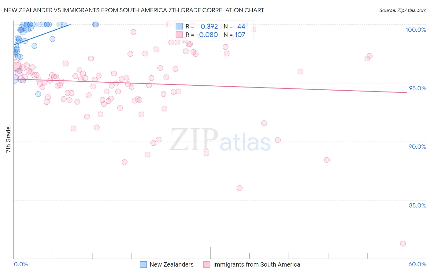 New Zealander vs Immigrants from South America 7th Grade