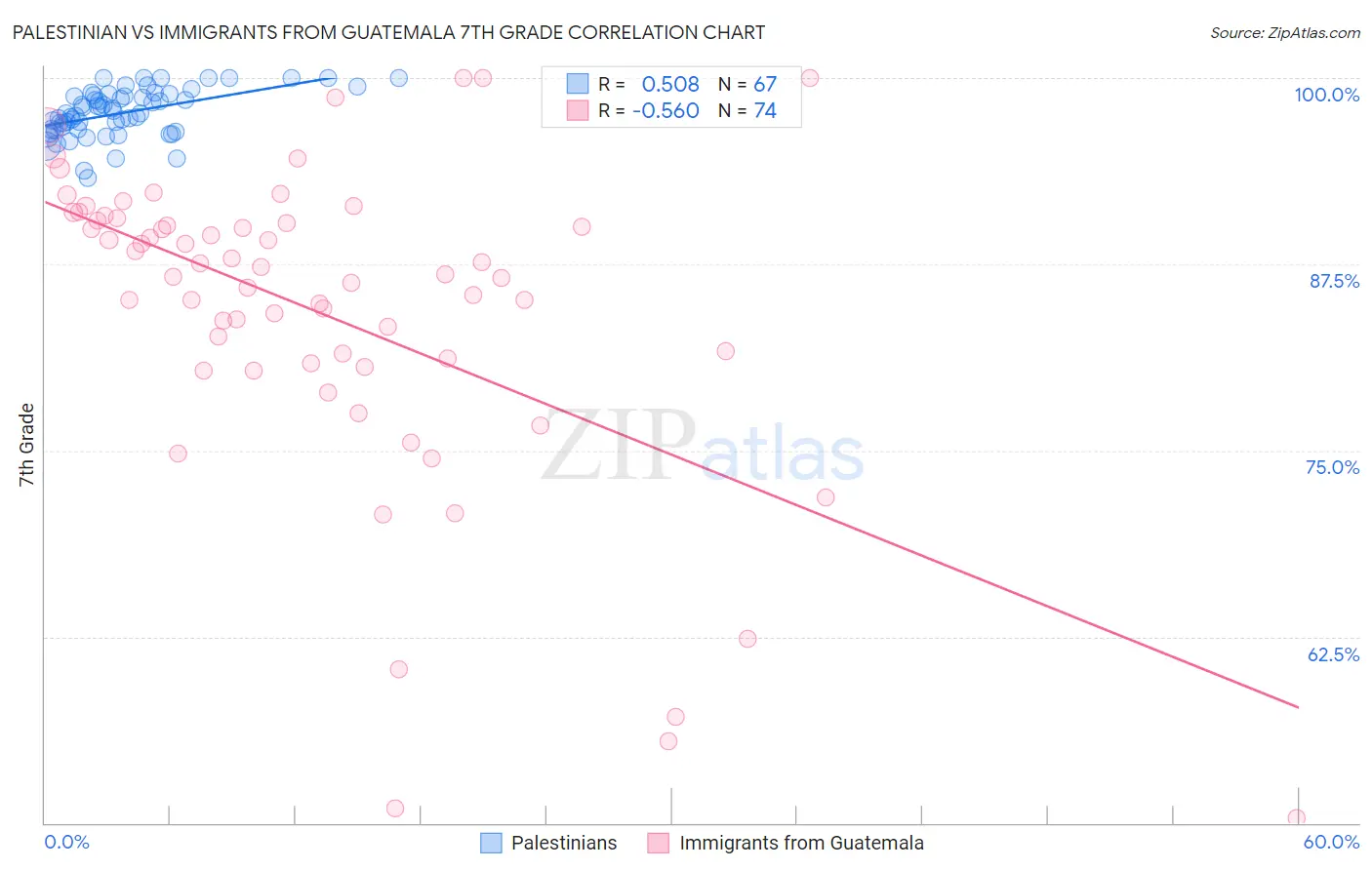 Palestinian vs Immigrants from Guatemala 7th Grade