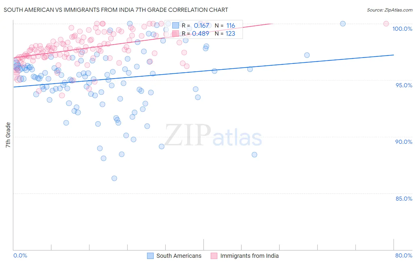 South American vs Immigrants from India 7th Grade