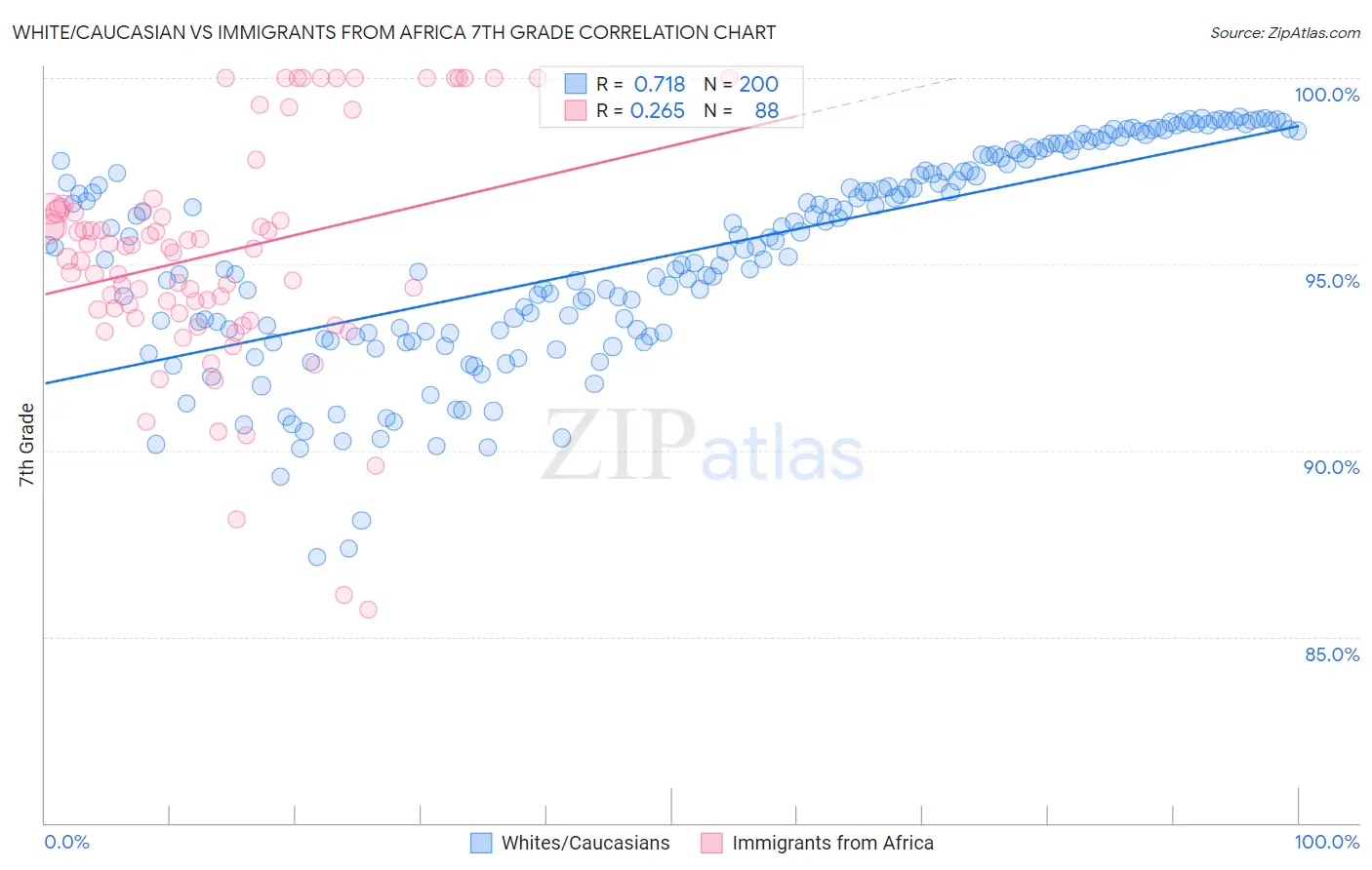 White/Caucasian vs Immigrants from Africa 7th Grade