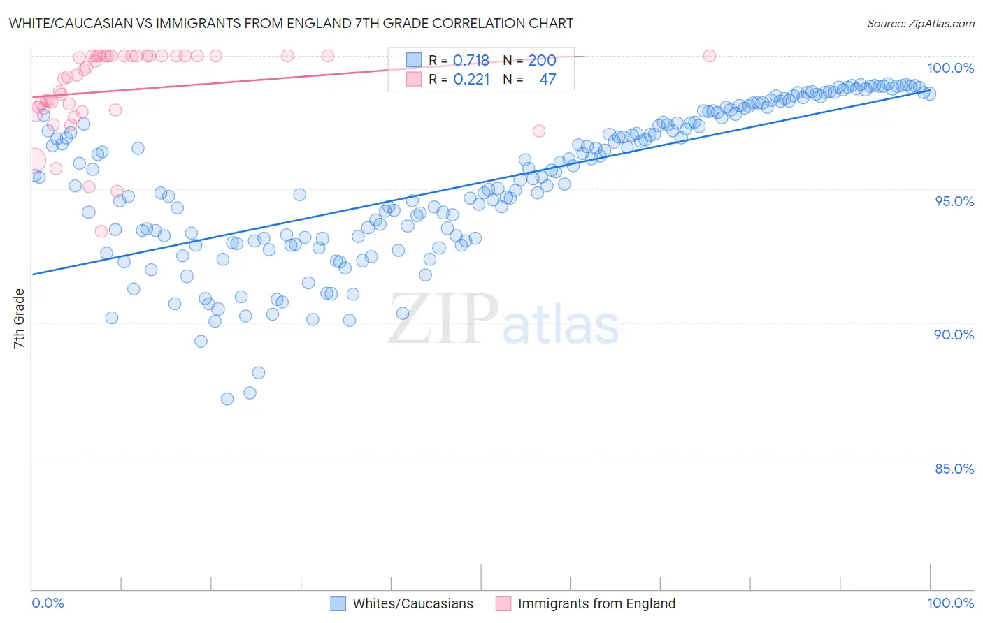 White/Caucasian vs Immigrants from England 7th Grade