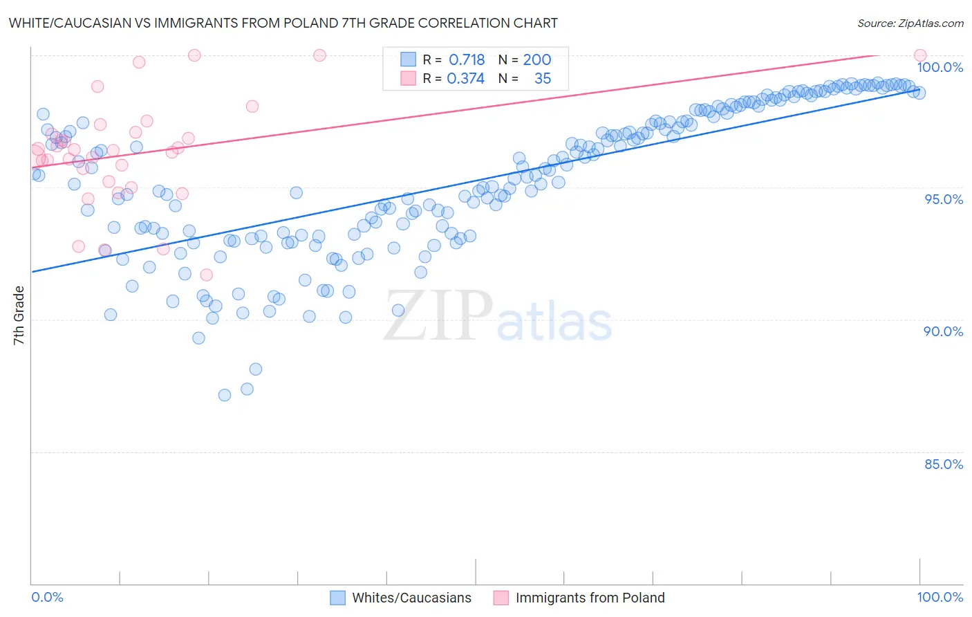 White/Caucasian vs Immigrants from Poland 7th Grade