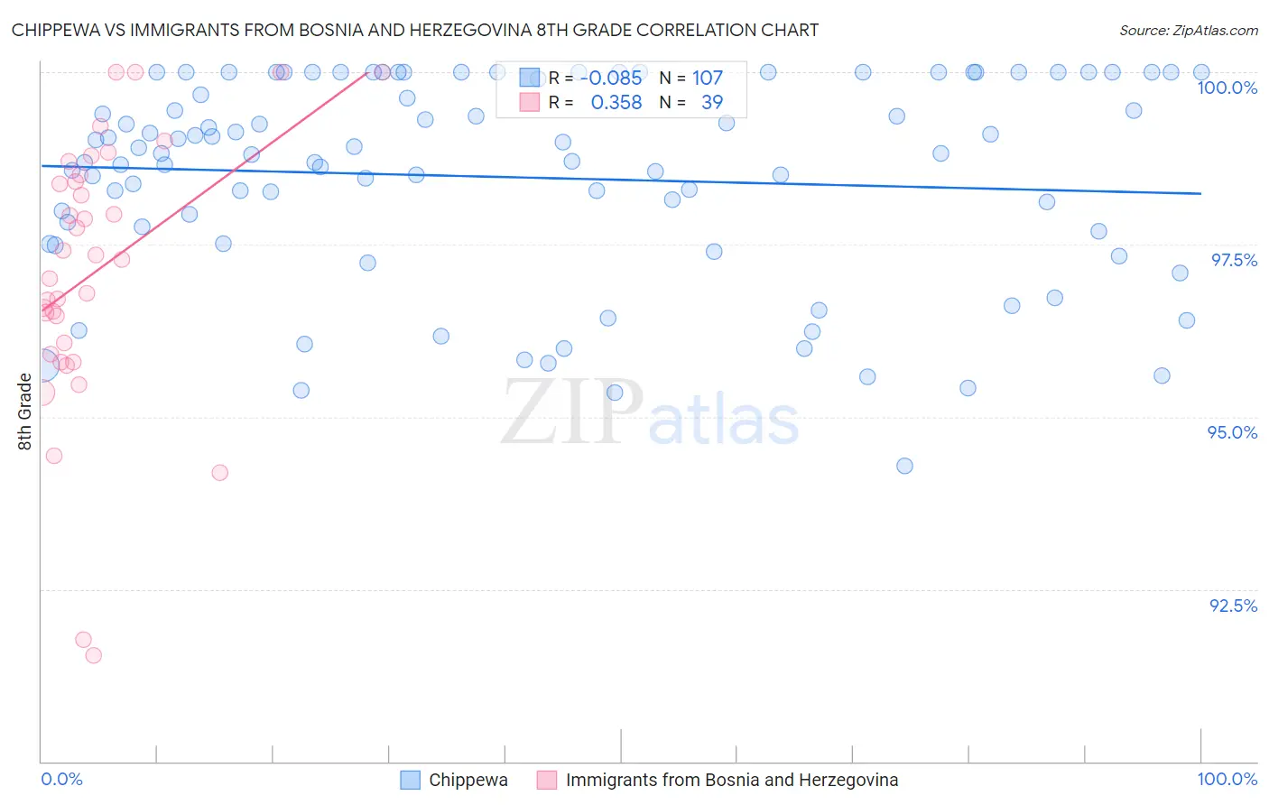 Chippewa vs Immigrants from Bosnia and Herzegovina 8th Grade