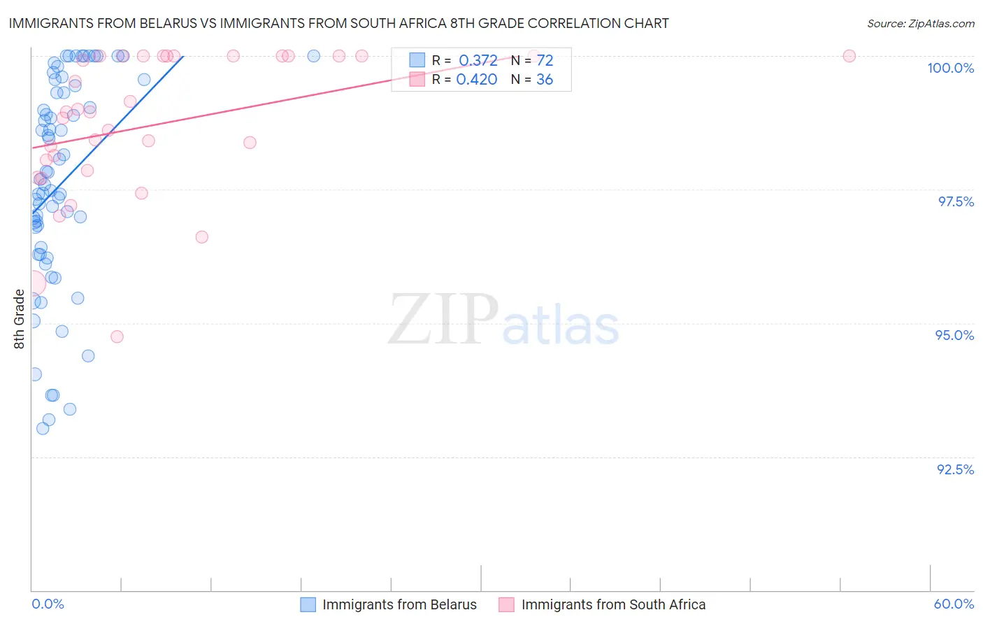 Immigrants from Belarus vs Immigrants from South Africa 8th Grade