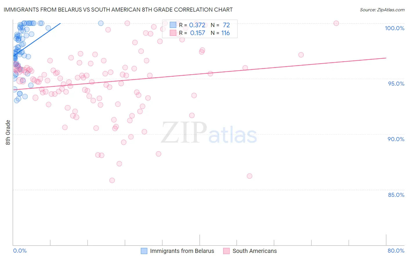Immigrants from Belarus vs South American 8th Grade