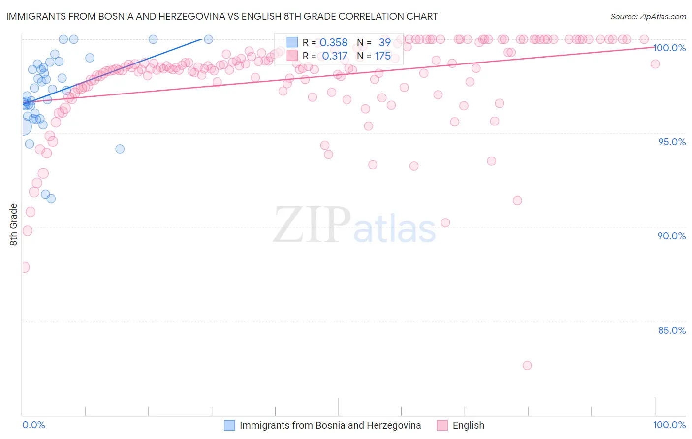 Immigrants from Bosnia and Herzegovina vs English 8th Grade