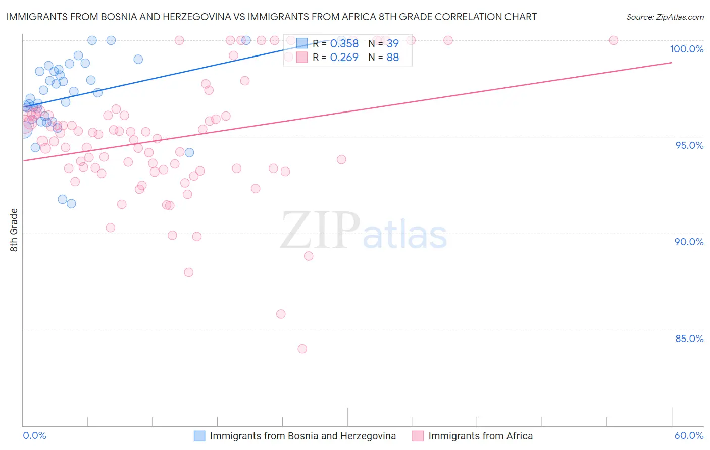 Immigrants from Bosnia and Herzegovina vs Immigrants from Africa 8th Grade