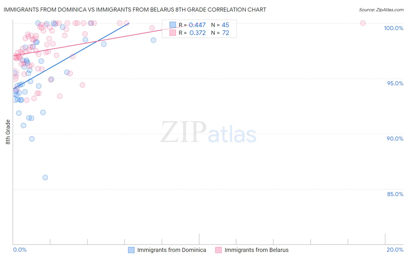 Immigrants from Dominica vs Immigrants from Belarus 8th Grade