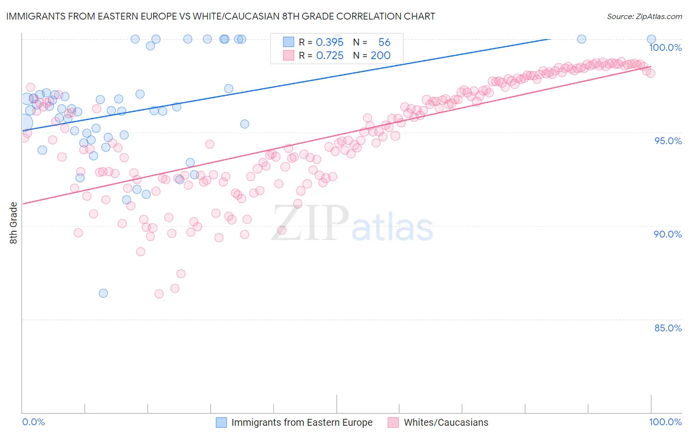 Immigrants from Eastern Europe vs White/Caucasian 8th Grade