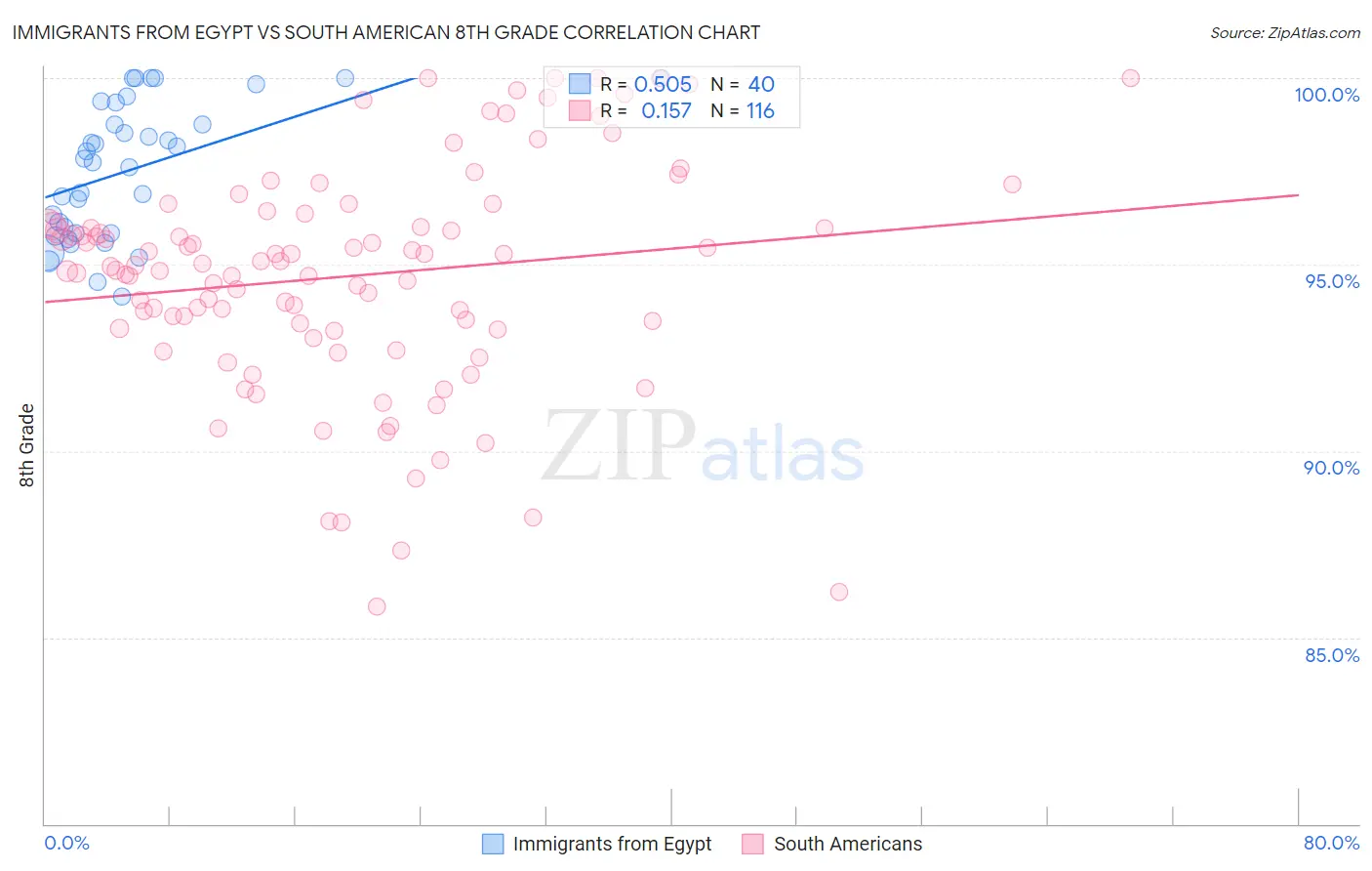 Immigrants from Egypt vs South American 8th Grade